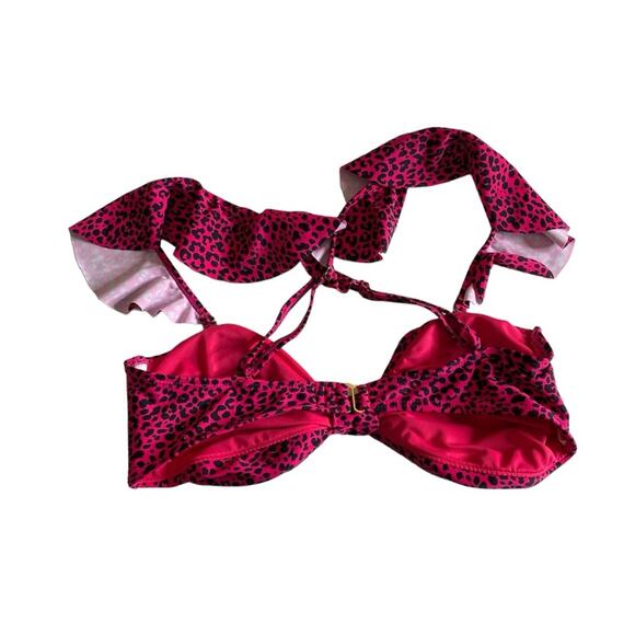 Juicy Couture Leopard Print Bikini Swimsuit Top Cap Sleeves Women’s Size Large - Picture 4 of 8